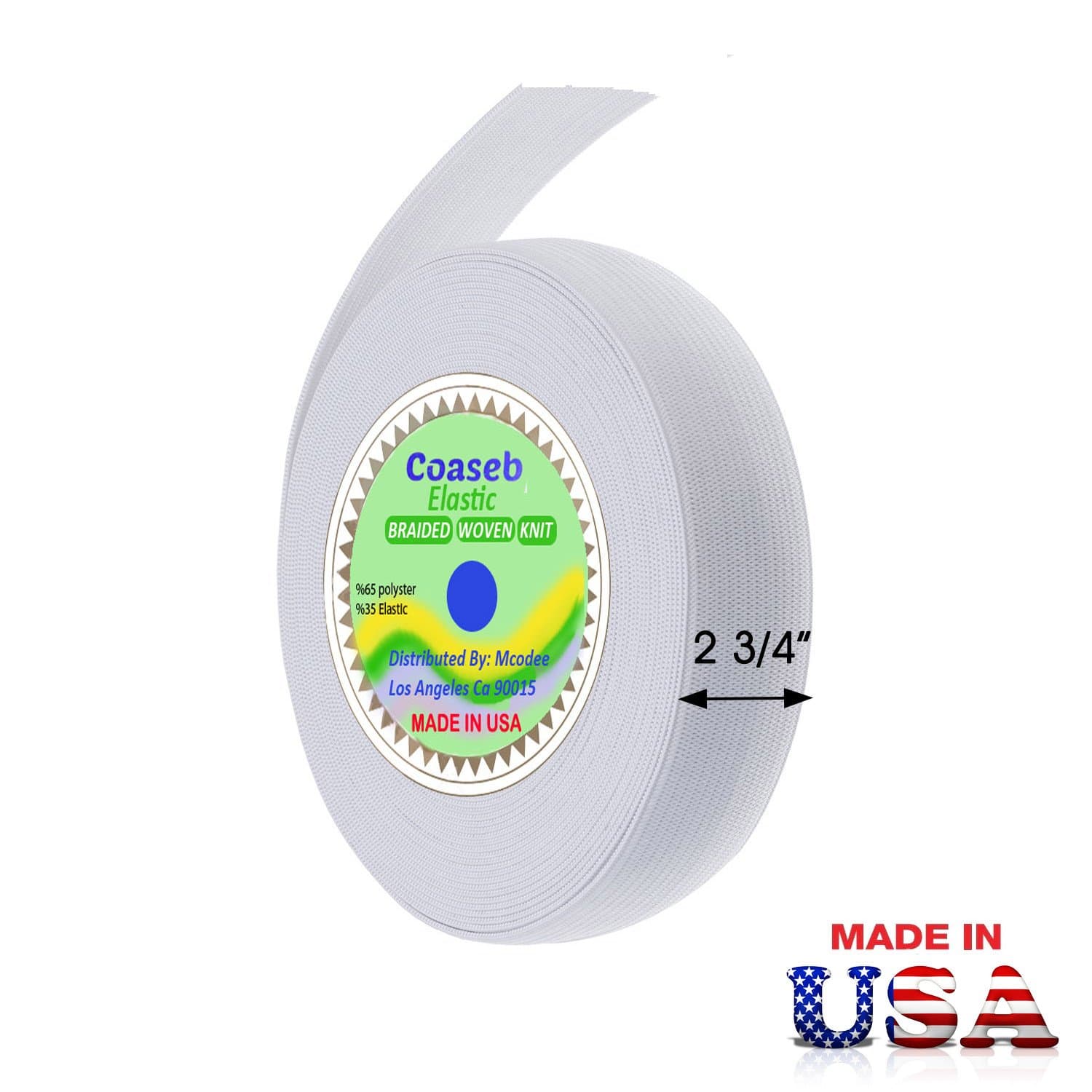 Coaseb Premium 2 3/4" Wide (2.75" Width ) White Heavy Stretch Knit Elastic Band 50 Yards, Made In USA