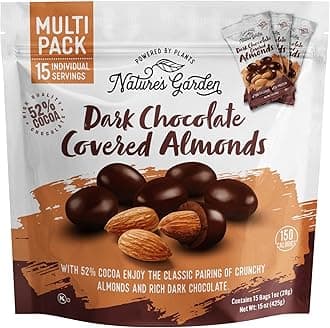 Nature's Garden Dark Chocolate Covered Almonds Snack Packs – No Trans Fat, Indulgent Snack, Dark Chocolate Almonds, Kosher Certified – 1 Oz Bags (15 Individual Servings)
