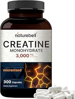 NatureBell Creatine Monohydrate Capsules 3,000mg Per Serving, 300 Count | Micronized, Unflavored Creatine Pills | Pre-Workout & Muscle Strength Support | Easy to Swallow, Filler-Free | 50 Servings