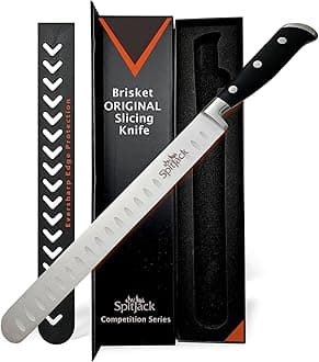 SPITJACK Brisket Knife for Meat Carving and Smoked Meat and Turkey Slicing - Stainless Steel, Granton Edge, 11 Inch Blade, BBQ Competition Chef Series