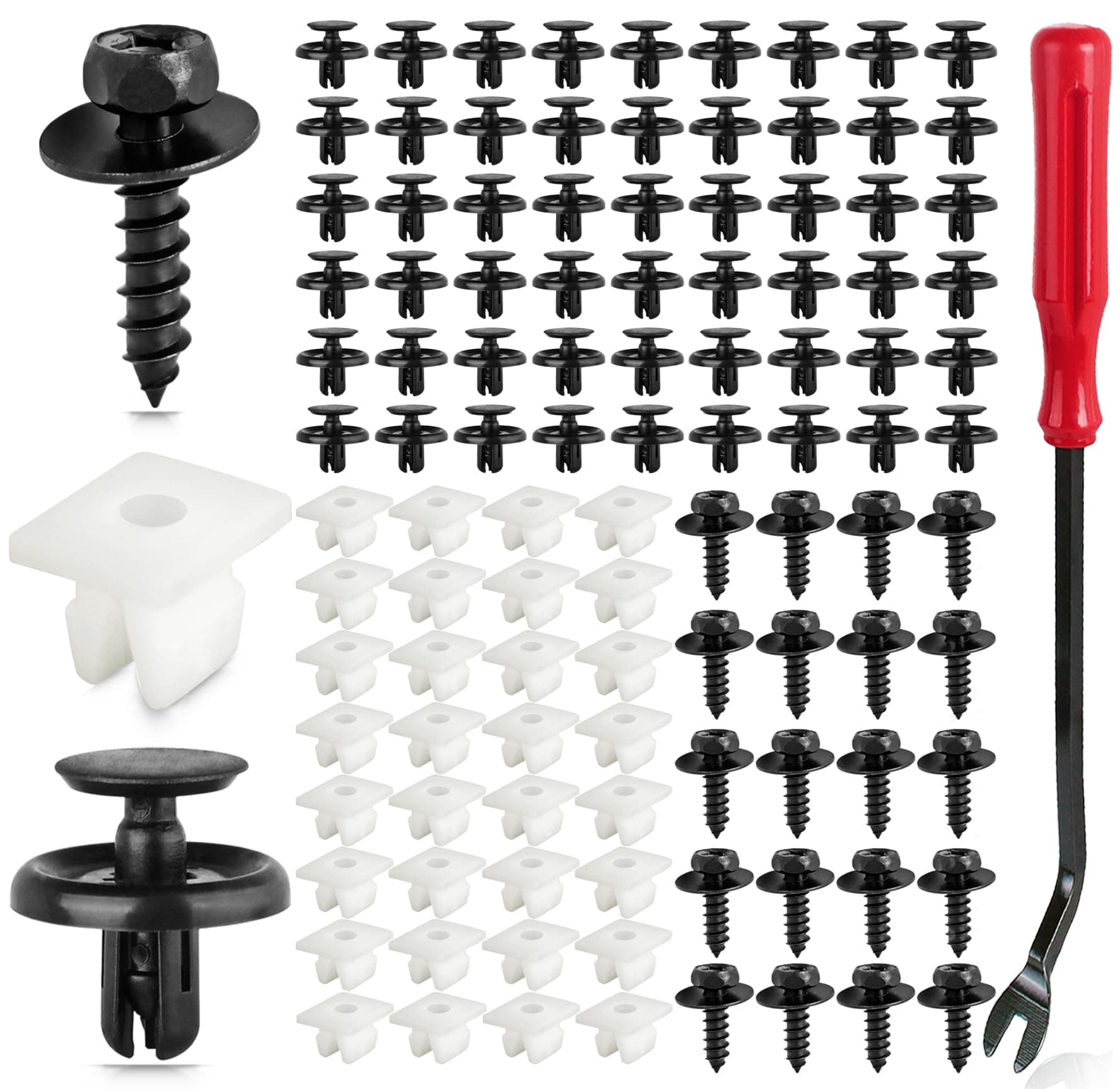 101 PCS Engine Under Cover Fender Push Pin Rivets 90467-07201 Compatible with Toyota & Lexus Camry Corolla Plastic Fastener Retainer Clips with 90189-06193 Grommet 90159-60477 Bolt Kits