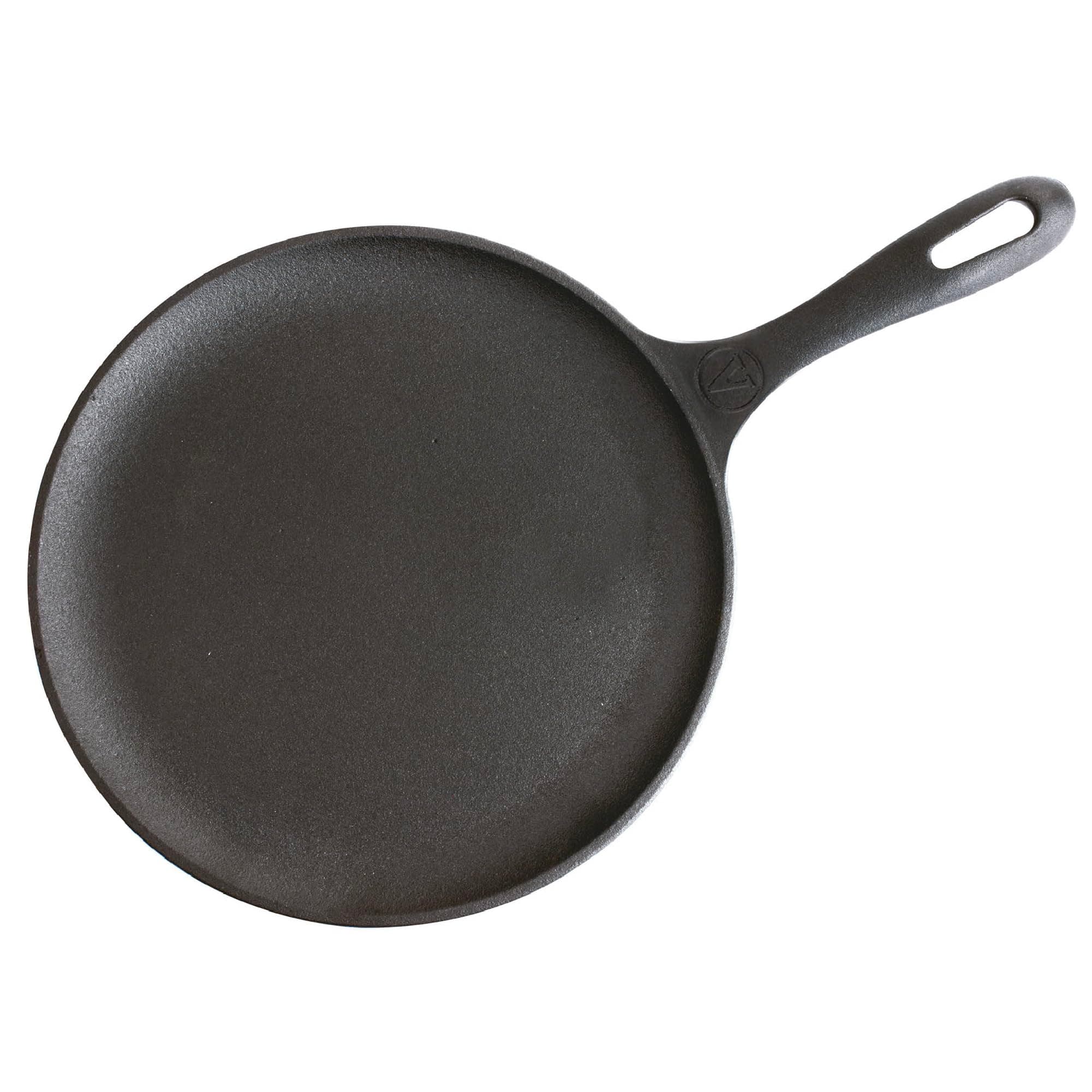 10.5-Inch Cast Iron Comal Griddle Pan with a Long Handle, Preseasoned with Flaxseed Oil, Made in Colombia