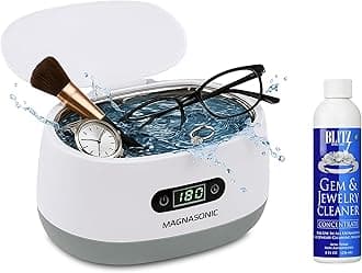 Magnasonic Ultrasonic Cleaner - 20oz Tank Ultrasonic Retainer Cleaner w/ 8oz Gem & Jewelry Cleaner Concentrate Solution, Digital Timer, 5 Cleaning Modes for Glasses, Rings, Dentures, Tools, Aligners