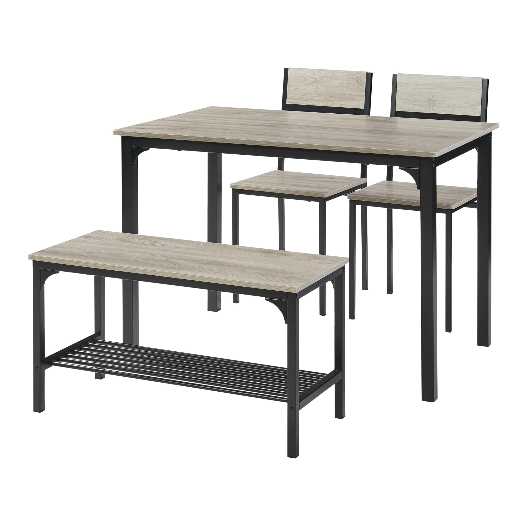 Panana Dining Table and 2 Chairs with Bench, 4 Piece Breakfast Dining Table and Chairs Set for Kitchen Home Bistro Patio Garden (Grey)