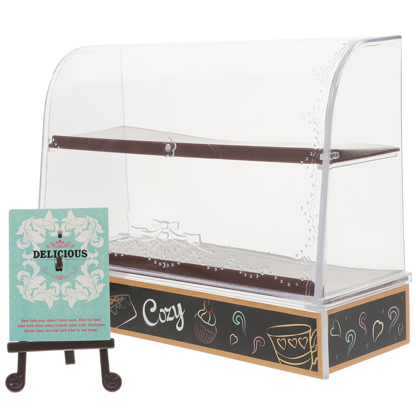 Miniature Bakery Cabinet Miniature Bakery Case Clear Display Storage Box Countertop Cube Doll Bakery Shelf Model Food Miniature Cabinet Accessories Dollhouse Cake Stand