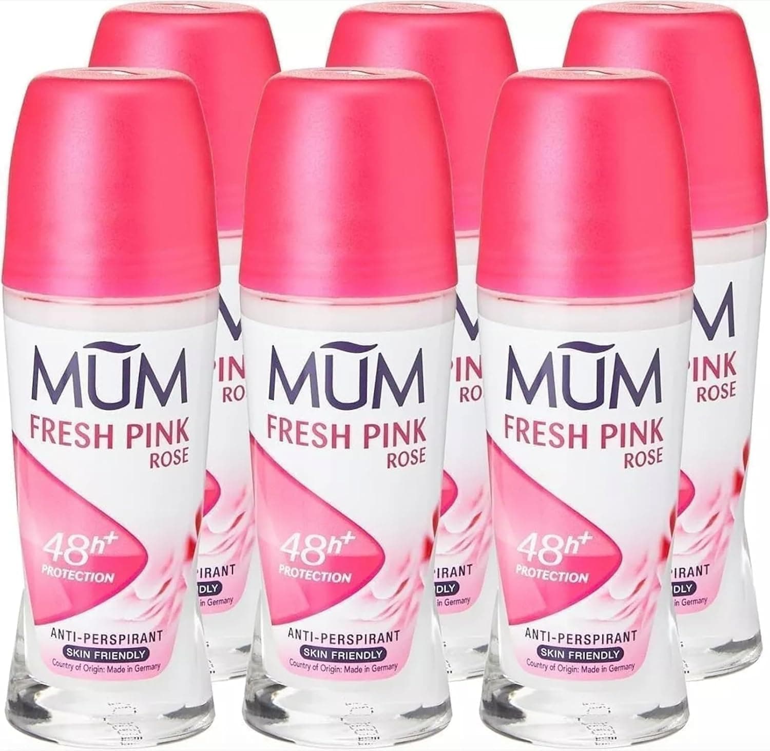 – Mum Fresh Pink Rose Perfumed Roll On Deodorant, 48 Hours Plus Protection, Alcohol Free Womens Deodorant, Anti-Perspirant, Vegan, Sustainable Glass Bottle, Rose Fragrance, 50 ml, Pack of 6