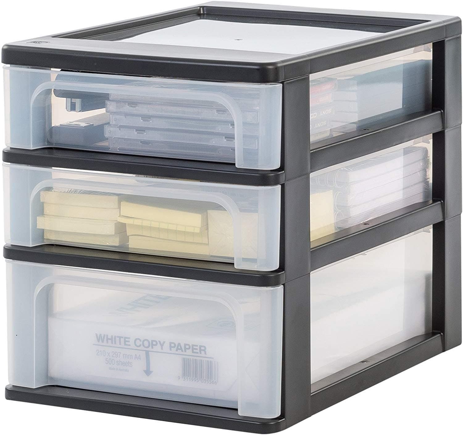 Iris Ohyama, Storage Chest - Organizer Chest OCH-2021 - Plastic, Black, 2 x 4L + 1 x 7L, L35.5 x W26 x H29.5 cm