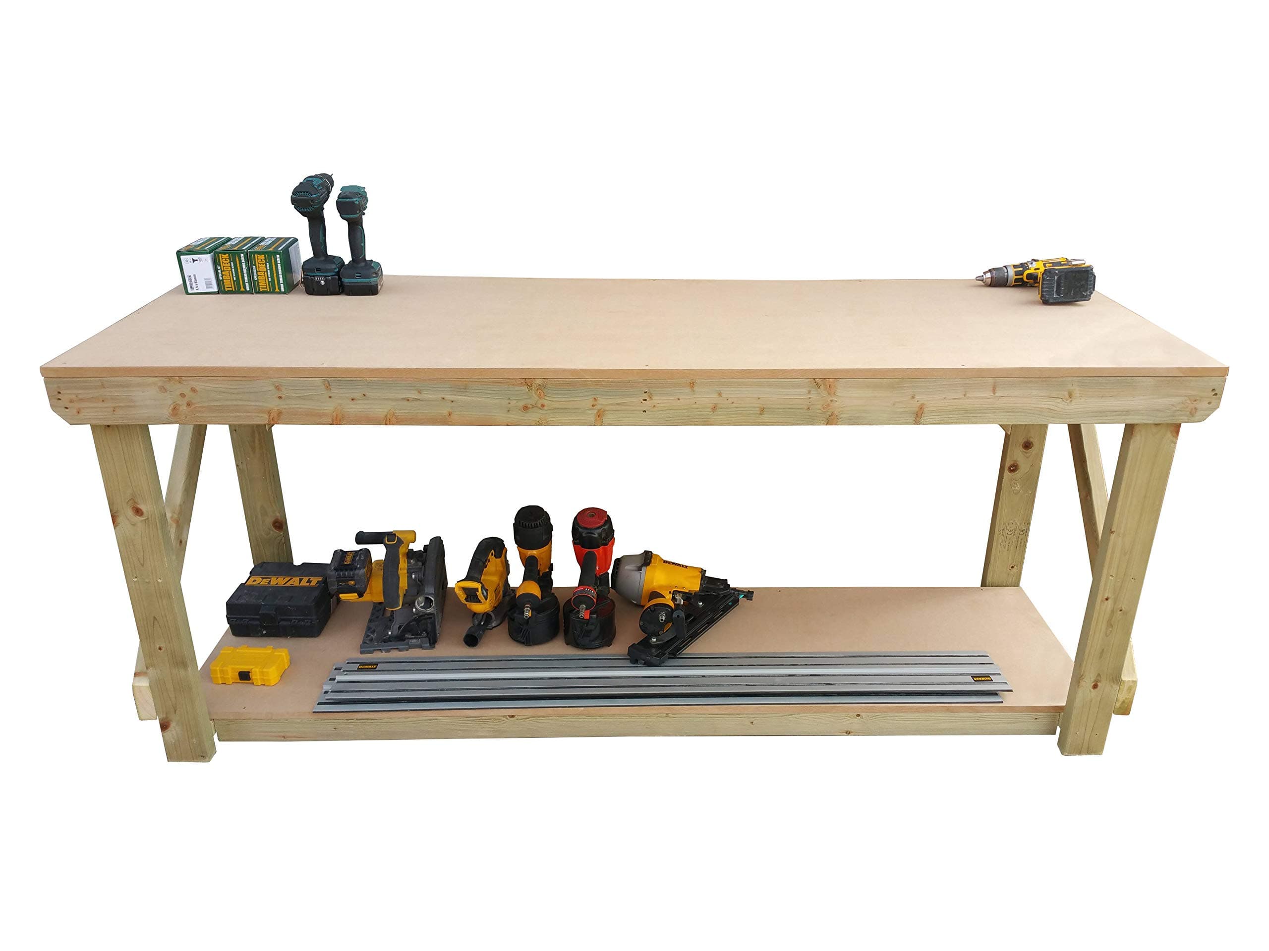 Wooden MDF Workbench - Work Table Handmade Strong Heavy Duty - Made From Construction Grade Timber (8ft)