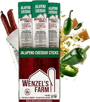 Wenzel’s Farm Jalapeno Cheddar Sticks │Snack Sticks │ Flavorful, Naturally Smoked │ High Protein, Low Carb │ No MSG, Fillers, Binders, Artificial Colors │ Gluten Free | 32 sticks (16 packs of 2)