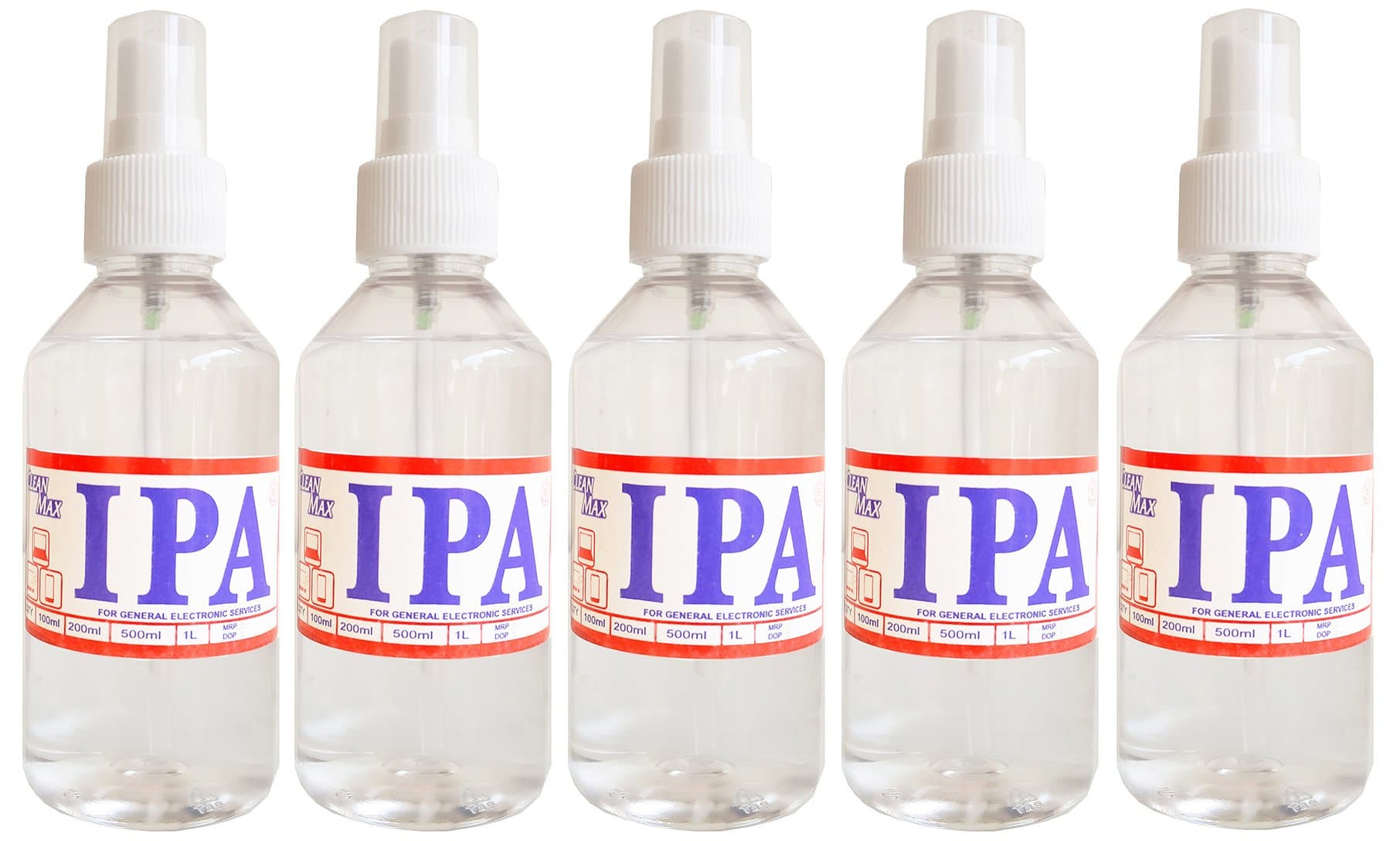 CLEANMAX IPA 99% ISOPROPYL Alcohol (E-Grade) 200ml (Pack of 5) to Clean Mobiles/Laptops/LCD Monitors & Electronic Boards - Electronic Services.