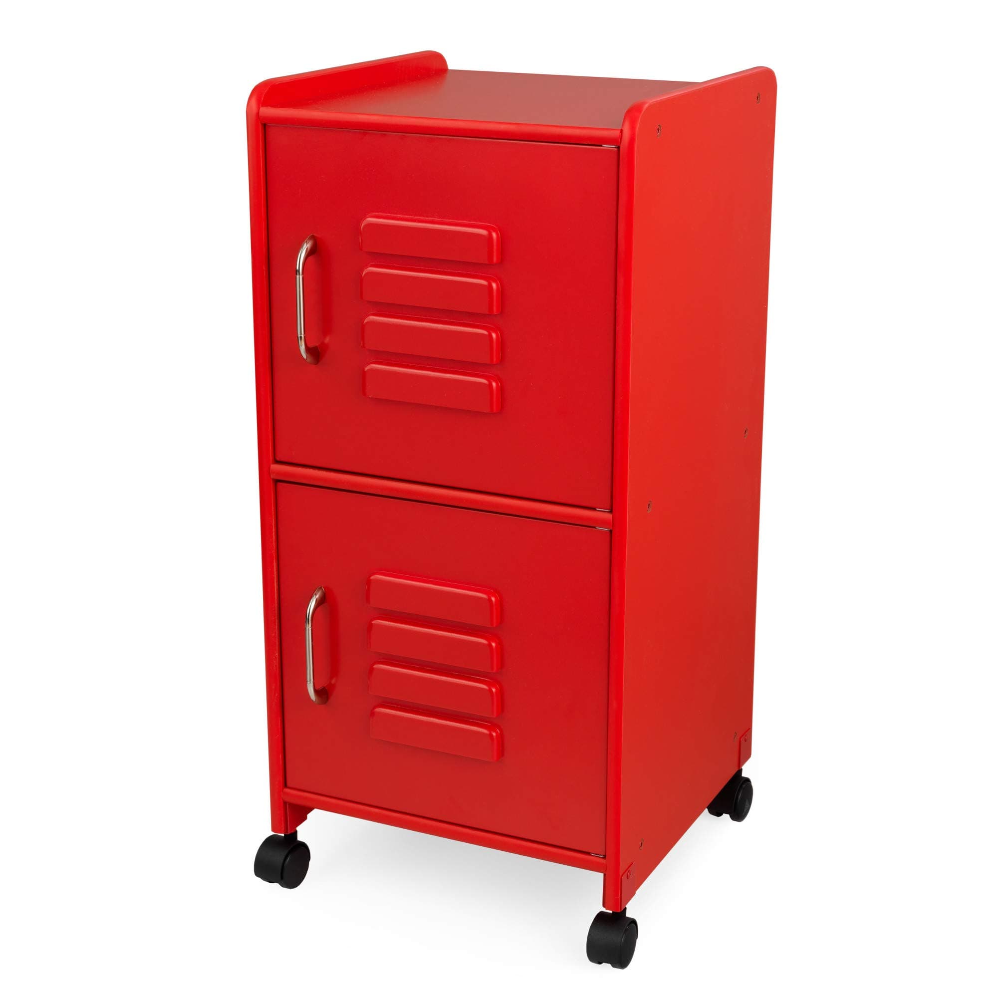 KidKraft Painted Wood Medium Storage Locker on Wheels with Two Compartments - Red, Gift for Ages 3+