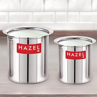 HAZEL Steel Milk Pot without Lid Set of 2 | 800 ml to 1250 ml Stainless Steel Milk Boiler Container | Milk Boiling Vessel Gunj for Kitchen, 2 Pc Set