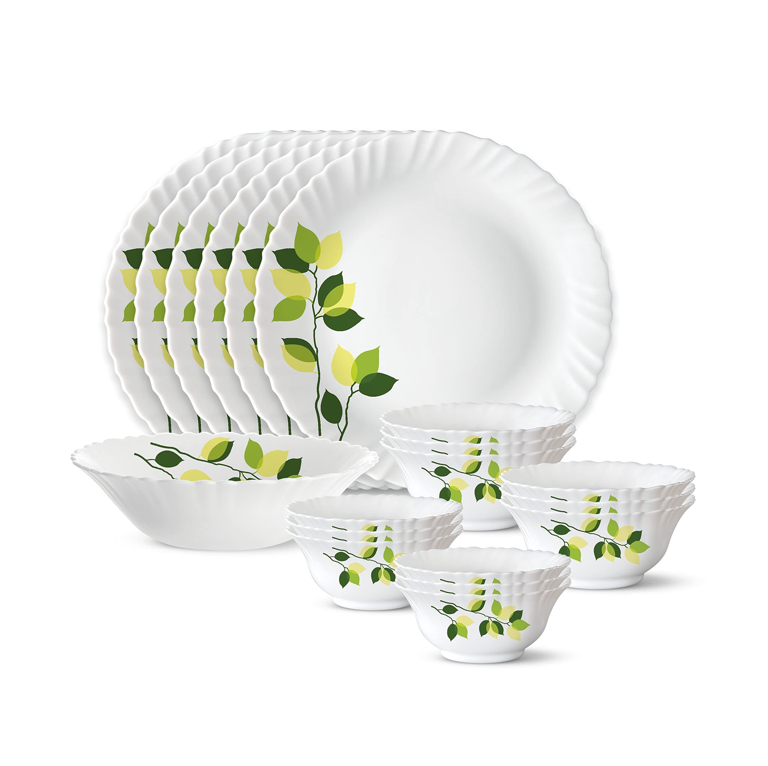 Borosil Gourmet Dinnerware Set For 6, 19 Pieces, White Dinner Plates and Bowls Sets, Chip Resistant Tempered Opal Glass, Stain Resistant, Dishwasher & Microwave Safe Dinner Set For Gifting, Serves 6