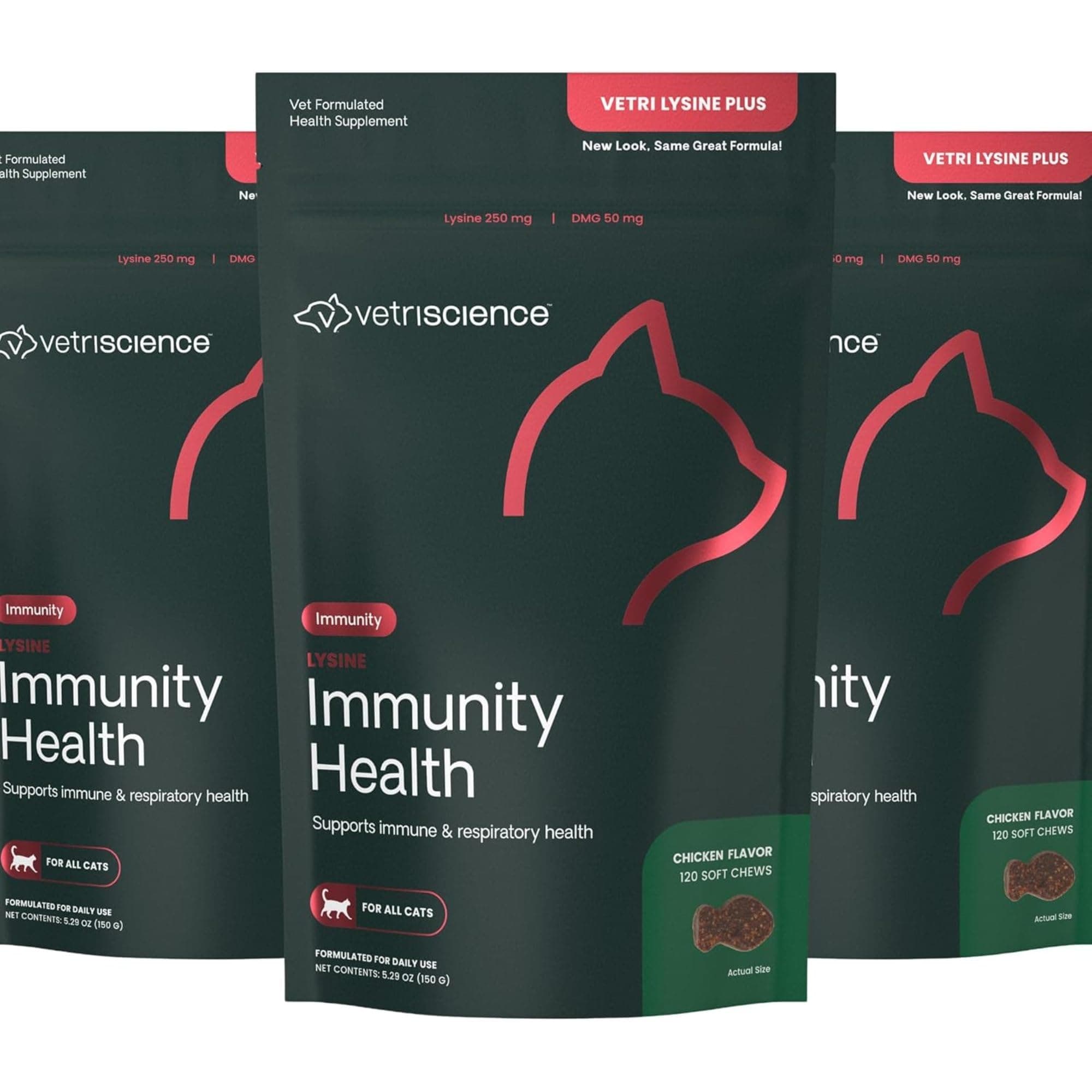 Lysine Immunity Health Chews, 250 mg Lysine Plus Immune Supplement for Cats and Kittens with Allergies, Sneezing, Runny Nose and Watery Eyes, Chicken, 3 Pack