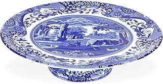 Spode Blue Italian Collection Cake Stand | 10.5 Inch Footed Cake Stand for Parties, Cupcakes, and Dessert Display | Made of Fine Porcelain | Dishwasher Safe