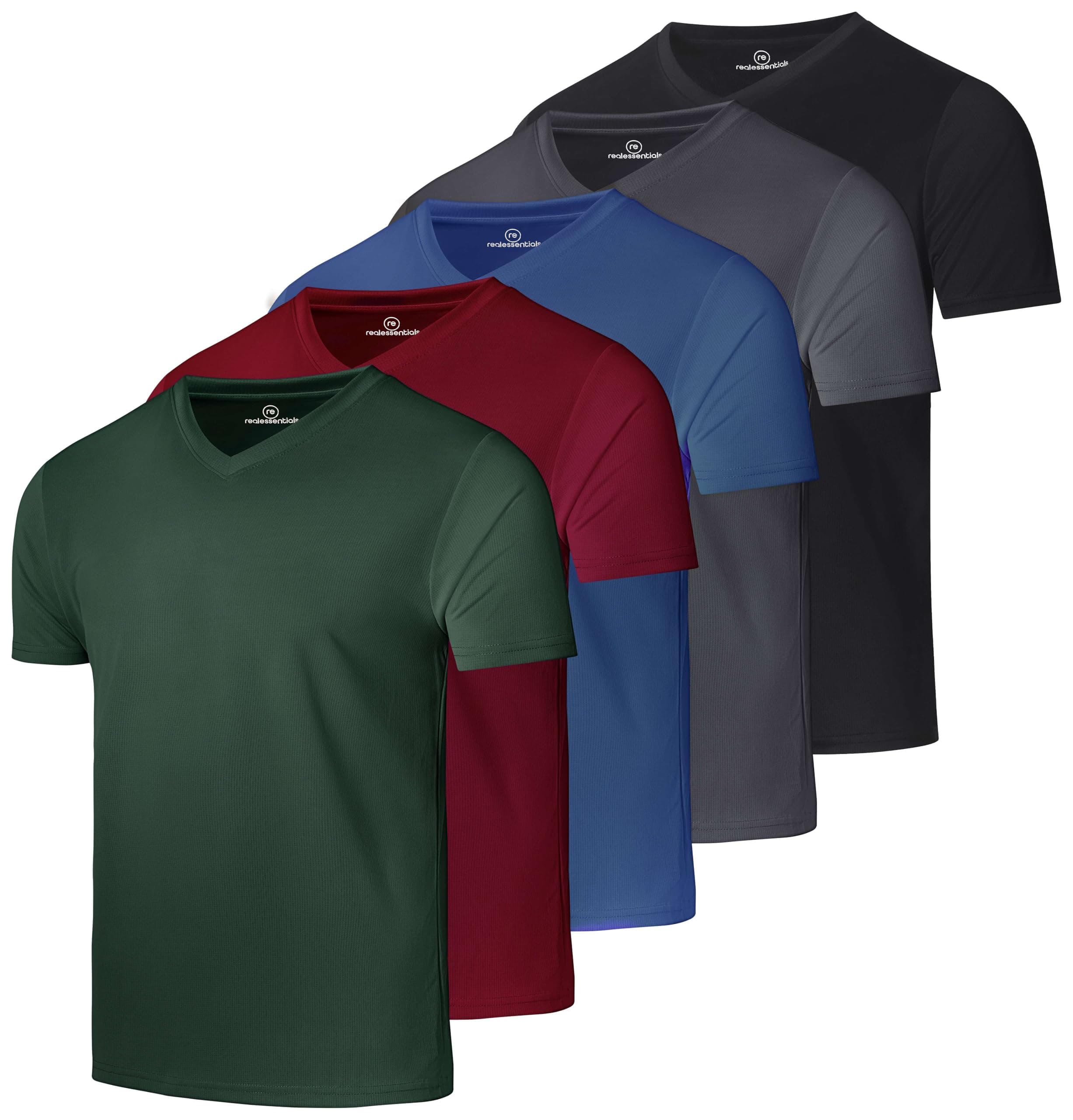 5 Pack: Men's Mesh Quick Dry Short Sleeve V-Neck T-Shirt - Athletic Performance (Available in Big & Tall)