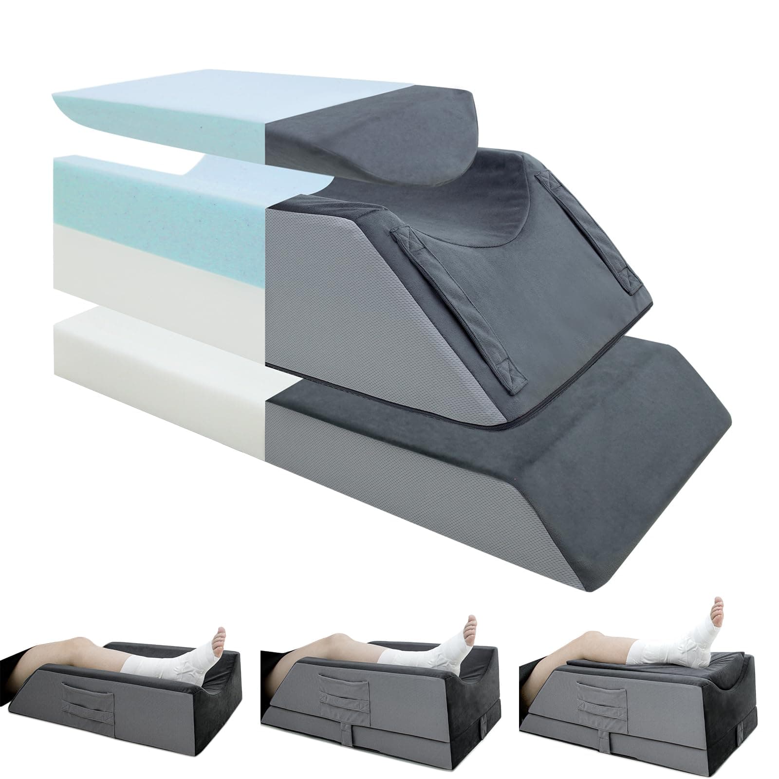 Kehangte Leg Elevation Pillows for After Surgery,4-Height Adjustable Leg Elevating Pillow,Knee Surgery Recovery Equipment,Improving Blood Circulation,Ankle/Foot Surgery Swelling, Washable Cover