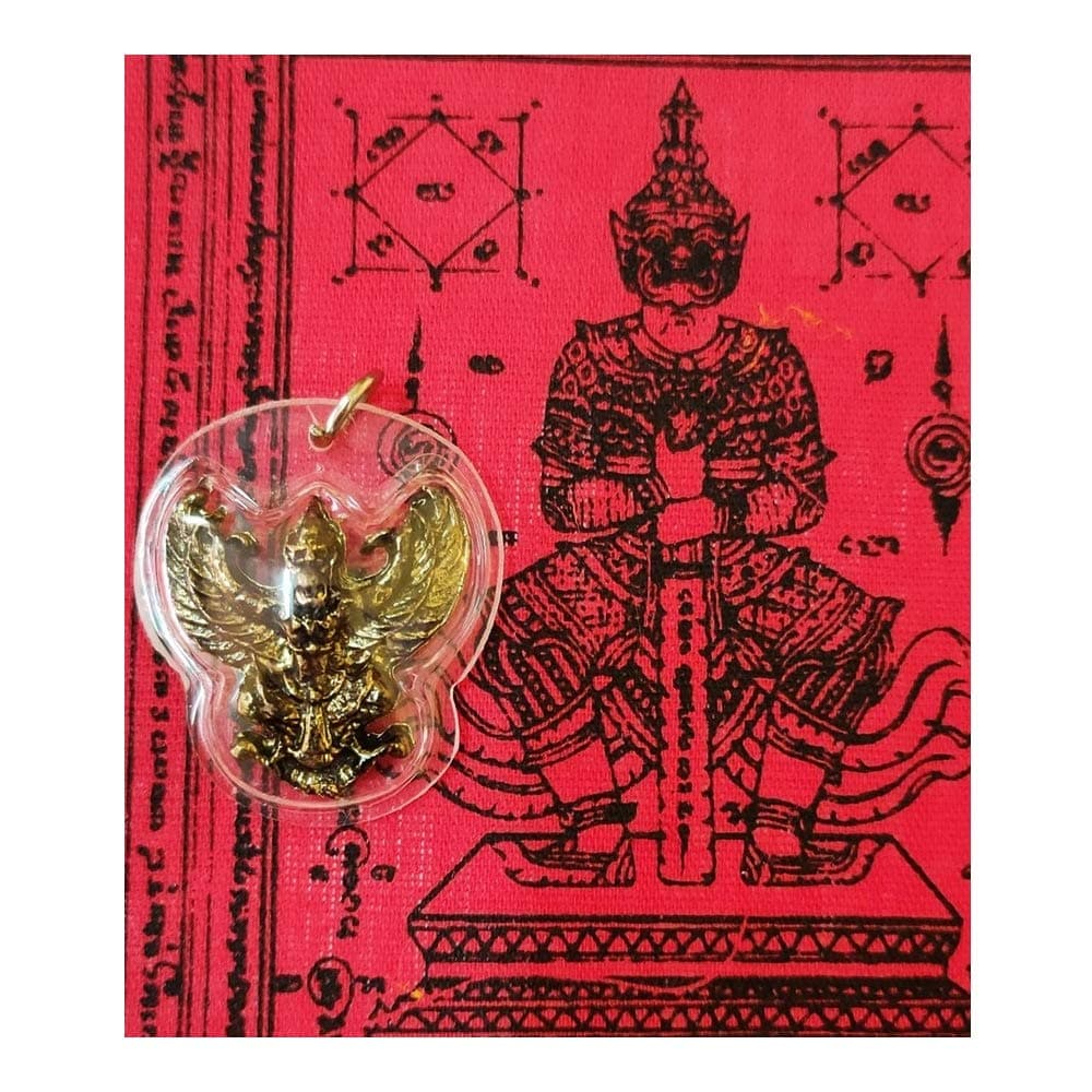 MiracleTH6395 Thai Garuda Magic Eagle Bird Statue Waterproof Pendant & PHA Yant Wessuwan Giant God Talisman Cloth Mantra Amulet Protection Danger Evil Spirit Dark Magic Blessing by Lp YangDam