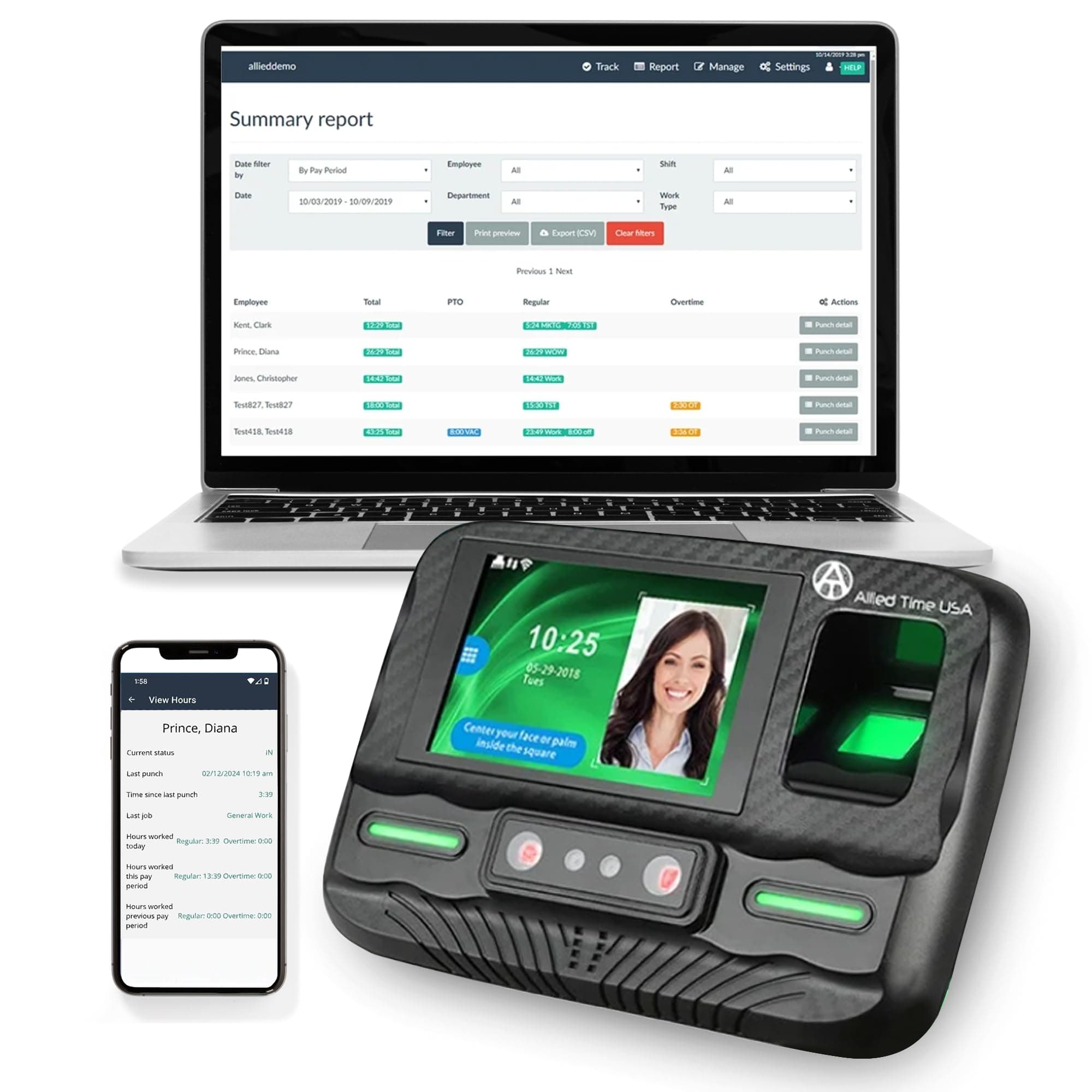 Biometric Time Clock for Employees Attendance - Subscription Clock in Machine for Employees - Pin, Face Scanner, Palm & Fingerprint Time Clocks for Employees Small Business - 2 RFID Time Clock Cards