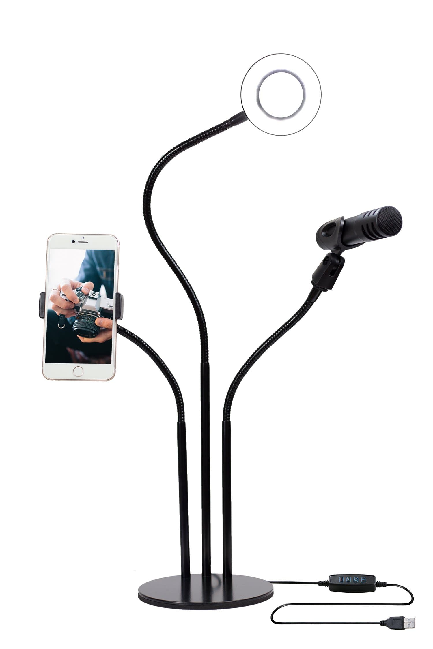 Mobile Live Stream Equipment, Phone and Mic Stand with Light, Smartphone Lighting Accessories for Streaming Videos on TIK Tok, YouTube, Twitch, Vlogging, Blogs
