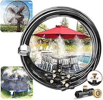 LANDGARDEN Outdoor Misting Cooling System,49FT Misting Line,15 Brass Mist Nozzles for Patio Garden Greenhouse