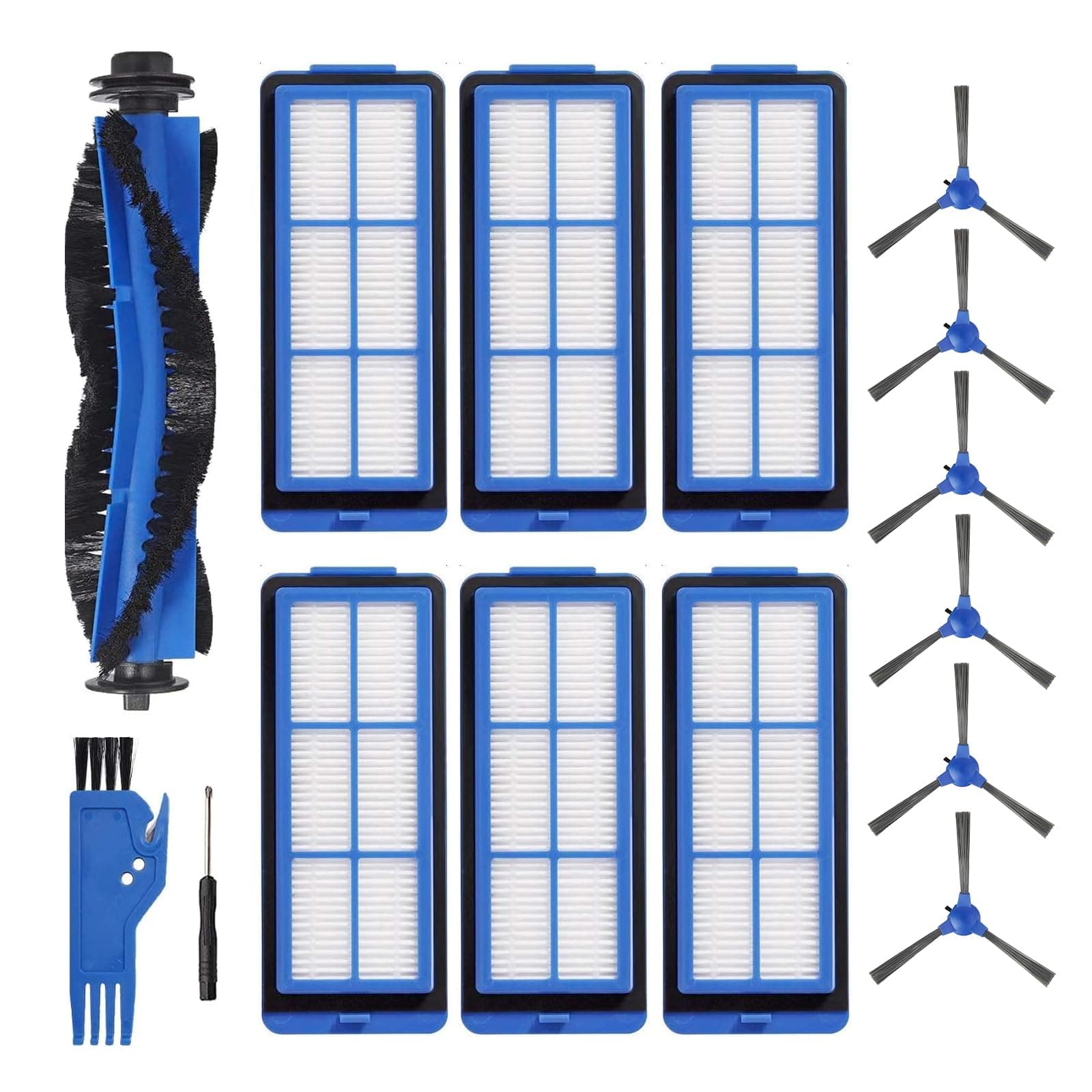 Replacement Part for Eufy RoboVac 11S Max, RoboVac 15C Max, RoboVac 30C Max RoboVac G30 Edge G10 Hybrid Robot Vacuum Cleaner Accessories Kit, Including 1 Main brush, 6 Side brushes, 6 Filters