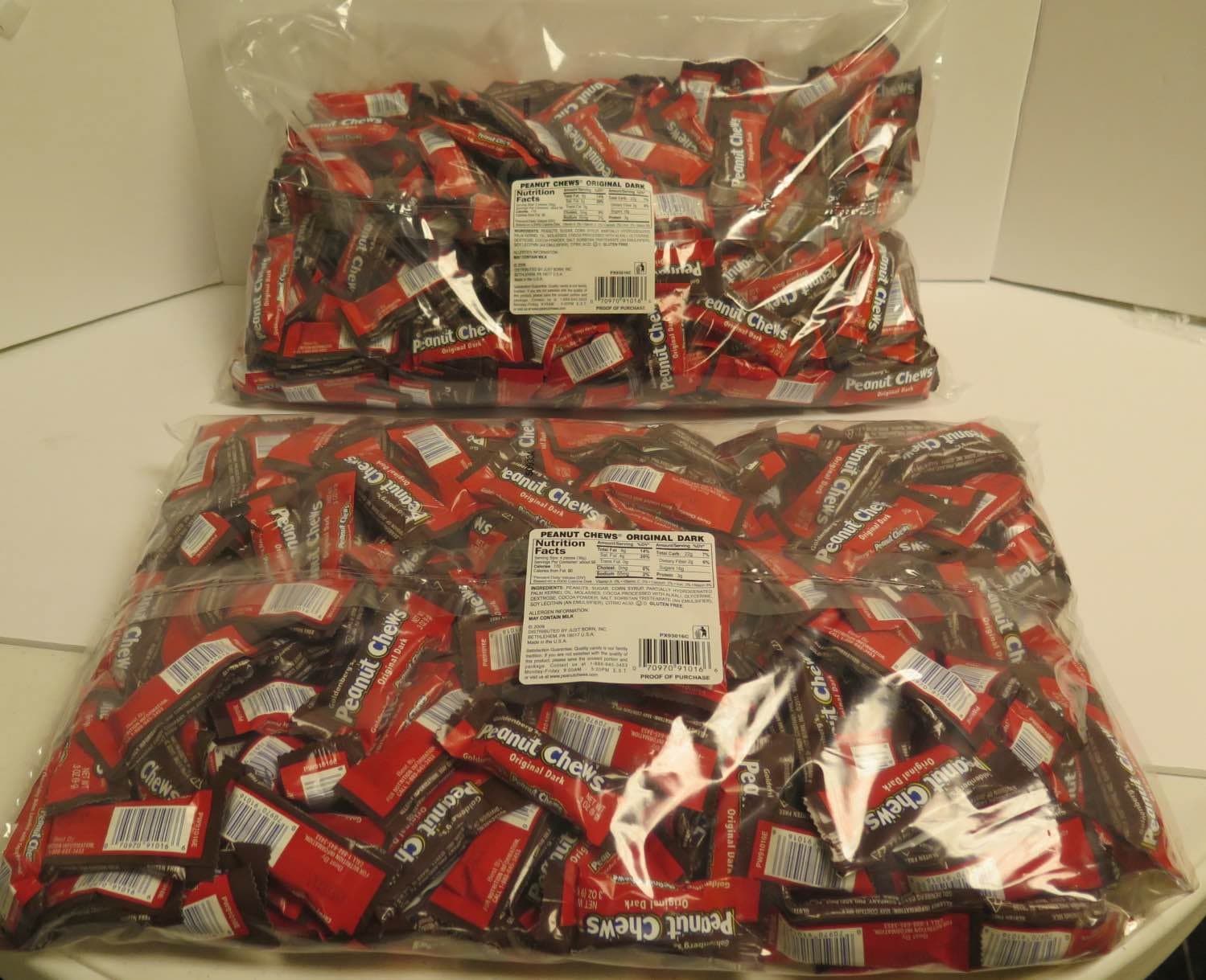 Original Dark Chocolate Goldenberg's Peanut Chews 450 Count , 8 Lbs From (Jersey Candy Company) Free Sampler