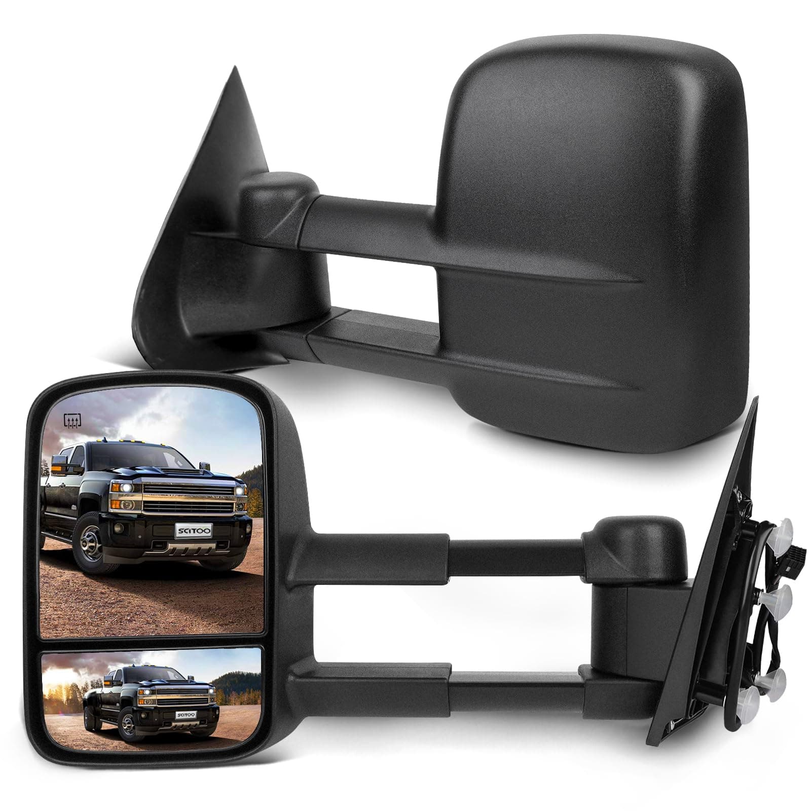 Towing Mirrors for 2014-2017 for Chevy Silverado for GMC Sierra 1500 2015-2016 for Silverado for Sierra 2500HD 3500HD with Power Control Heated Manual Telescoping and Folding Feature