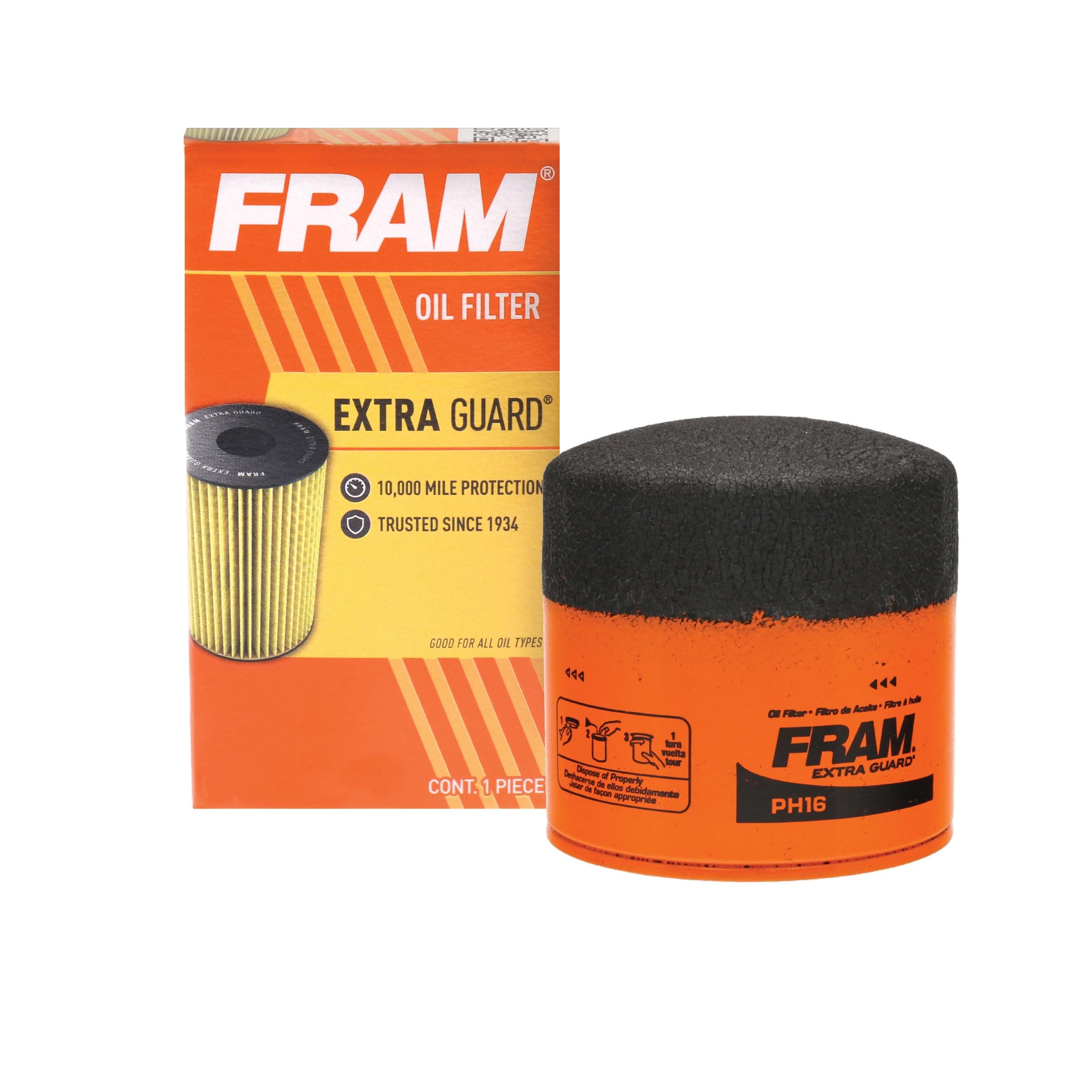 FRAM Extra Guard PH16 10K Mile Change Automotive Replacement Interval Spin-On Engine Oil Filter for Select Vehicle Model Years, Vehicle Engine Protection Oil Filter for Everyday Drivers