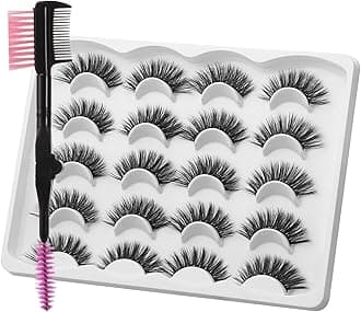 3D Mink False Eyelashes Full Strips Thick Cross Long Lashes Wispy Fluffy Eye Makeup Tools 5 Pairs (10 Pairs-Q7 +1 Comb Set)