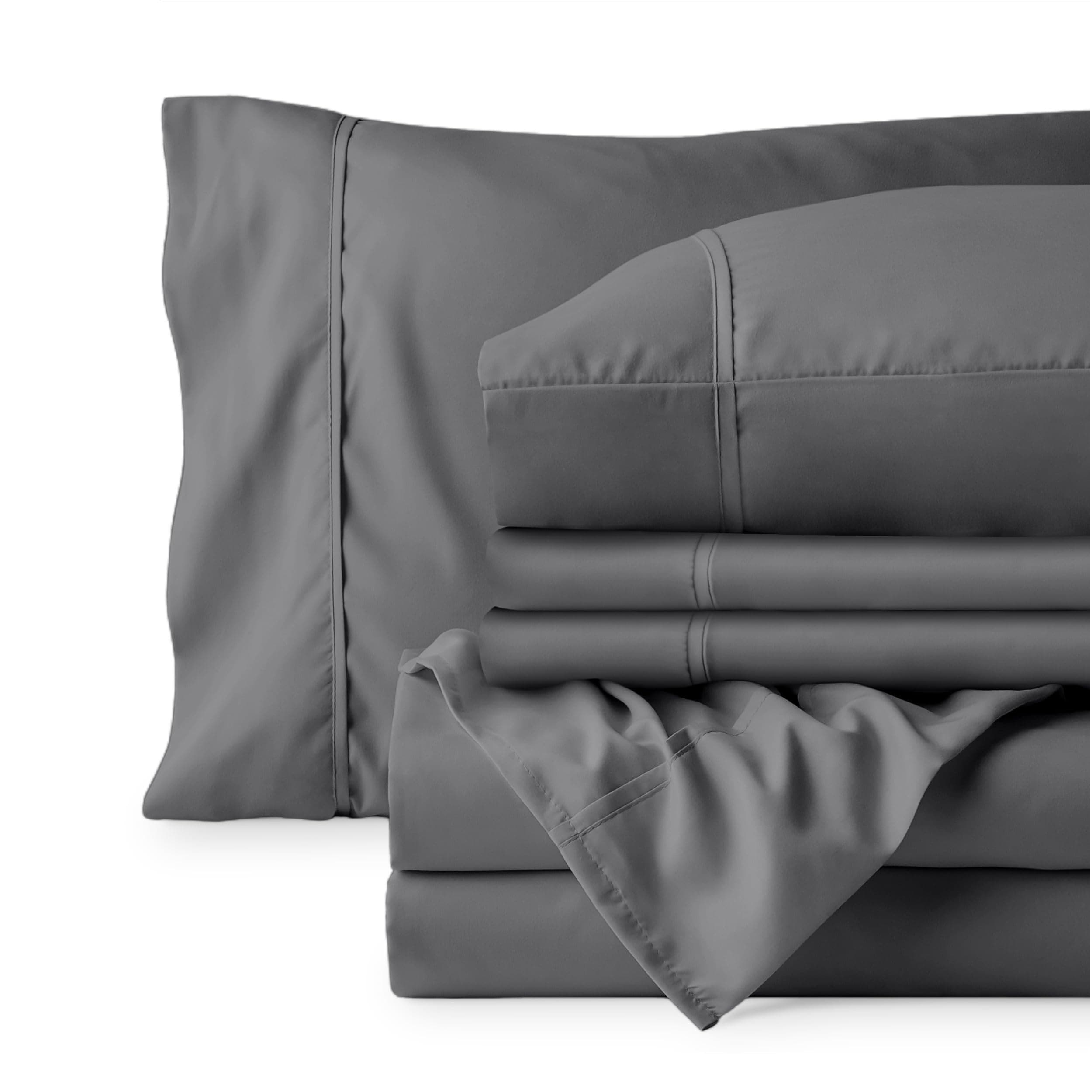 Bare Home Hotel Luxury Full XL Sheet Set, Extra Soft - 6 Piece Set - Deep Pockets - Easy Fit - Cooling & Breathable - Wrinkle, Fade, Stain Resistant - Includes 4 Pillowcases (Full XL, Grey)OEKO-TEX STANDARD 100