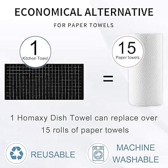 Homaxy 100% Cotton Terry Kitchen Towels(Black, 13 x 28 inches), Checkered Designed, Soft and Super Absorbent Dish Towels, 8 Pack