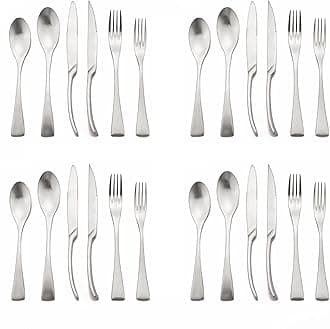 Luxury 304 Stainless Steel Matte Silver Cutlery Flatware Set - Utensil Set Steak Spoons and Forks Knife Silverware Set,Service for 4 (24-Piece)