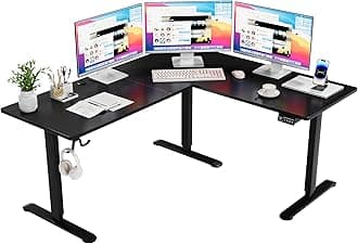 FurmaxL Shaped Standing Desk Adjustable 63 x 55 Inch Corner Stand up Desk Electric Standing Computer Workstation with Preset Heights (Black)