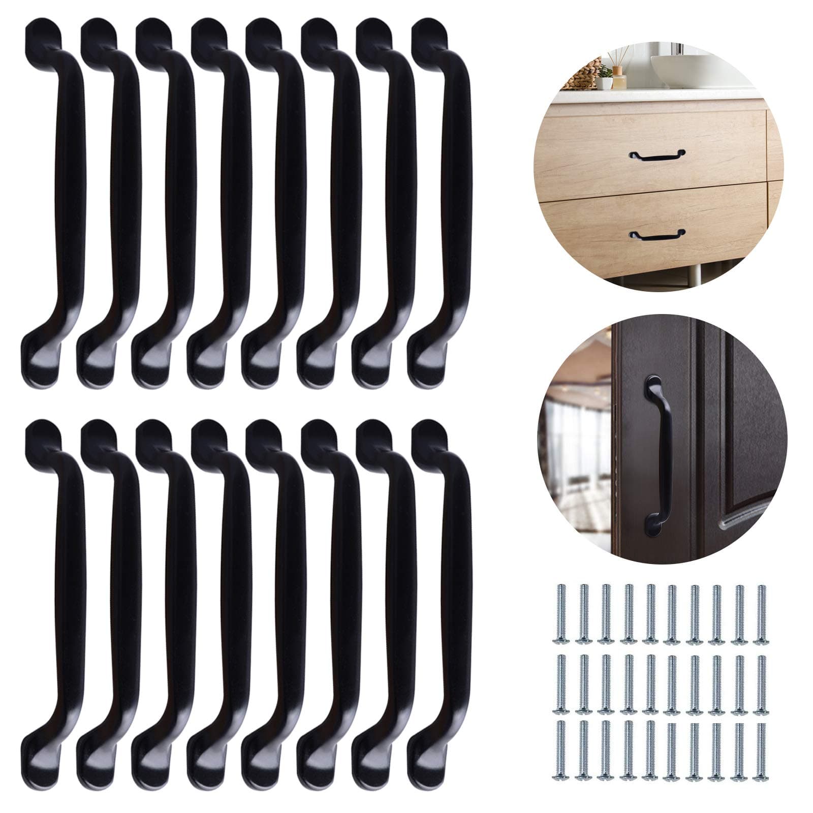 16 Pcs Cabinet Handles 128mm Black Pull Handles for Cupboards Kitchen Handles with 32 Pcs Screws Door Bow Pull Handle Hole Spacing 128mm Aluminum Alloy Cabinet Handle for Bedroom Furniture Door Drawer