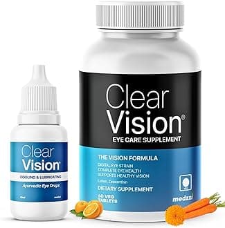 Sponsored Ad - Clear Vision 60 Veg Tablet & Clear Vision Eye Drop 10ml |100% Ayurvedic Formula for Digital Eye Strain For Dryness | Eye Health+ with Lutein/Zeaxanthin
