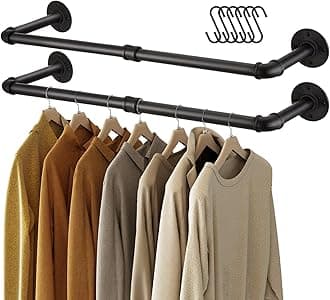 GREENSTELL Clothes Rack Wall Mounted, 36.2 Inch Industrial Pipe Clothing Rack, Space-Saving Closet Rod, Multi-Purpose Hanging Rod for Bedroom, Laundry Room, 2 Base (2 Pack)