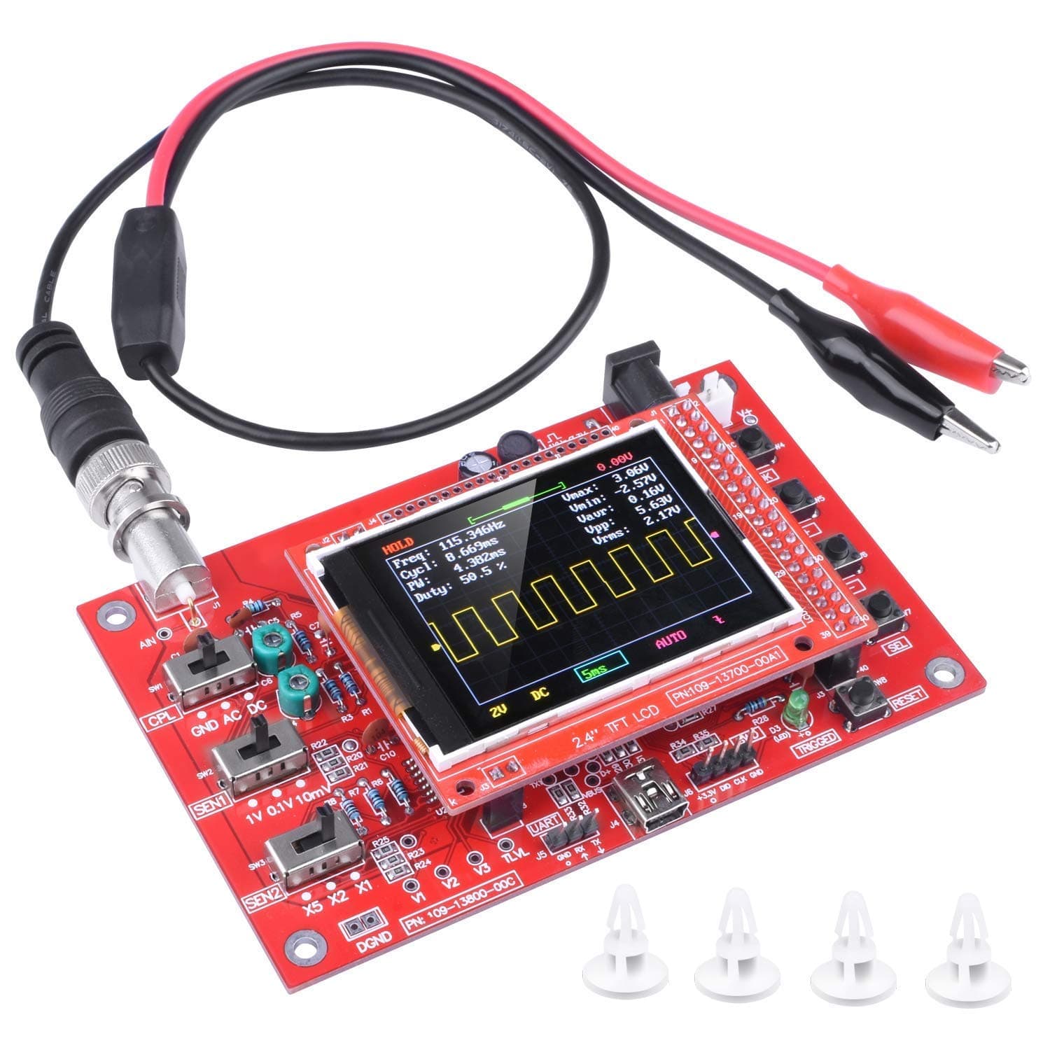 ARCELI Pocket-Size Digital Oscilloscope Kit Open Source 2.4 inch TFT 1Msps with Probe, Assembled Version (Unwelded)