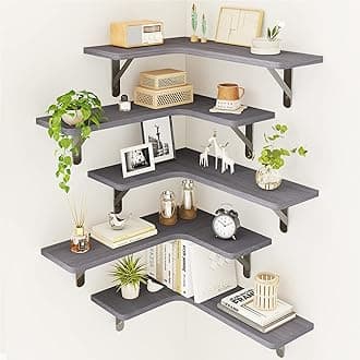 Corner Floating Shelves Set of 5, Rustic Wood Wall Mounted Corner Shelf for Bathroom, Kitchen, Bedroom, Home Decor, Laundry Room, Living Room(Gray)