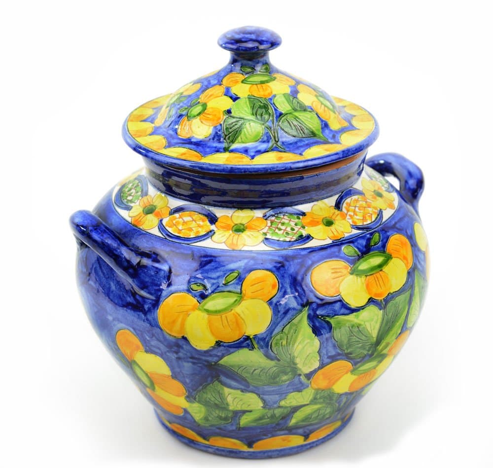 Hand-Painted Kitchen Canister, Mediterranean Blue and Yellow, Medium