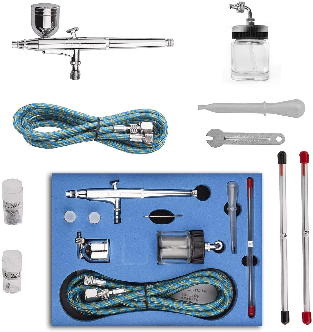 SP134K 0.2/0.3/0.5mm 9cc Cup Double-Action Trigger Air-Paint Control Airbrush for General-Purpose Art-and-Craft Projects Tattoo Model-Railroad Detailing R/C Car Bodies Plastic Kits