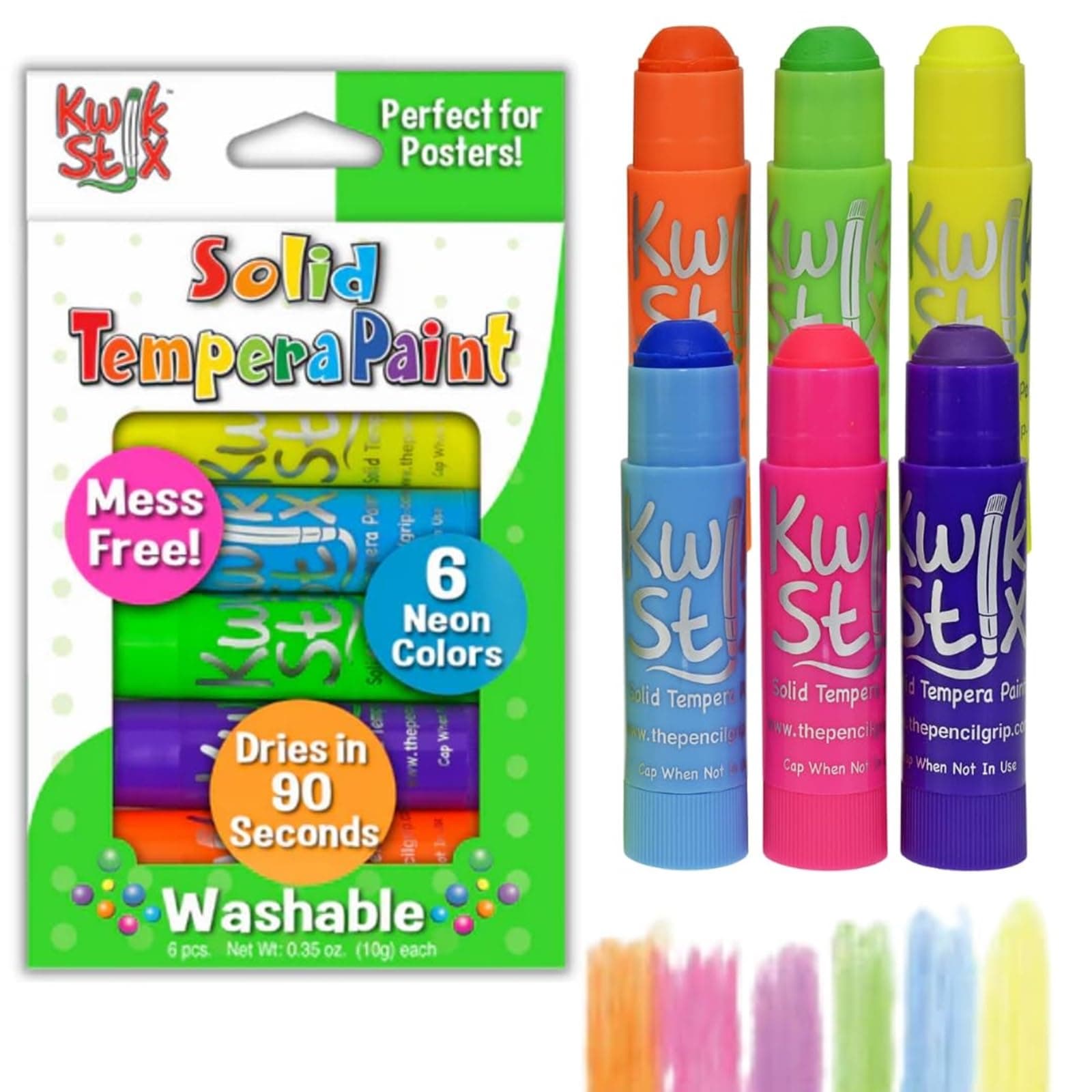 The Pencil Grip Kwik Stix NEON Solid Tempera Paint, Super Quick Drying, 6 Pack (TPG-610)
