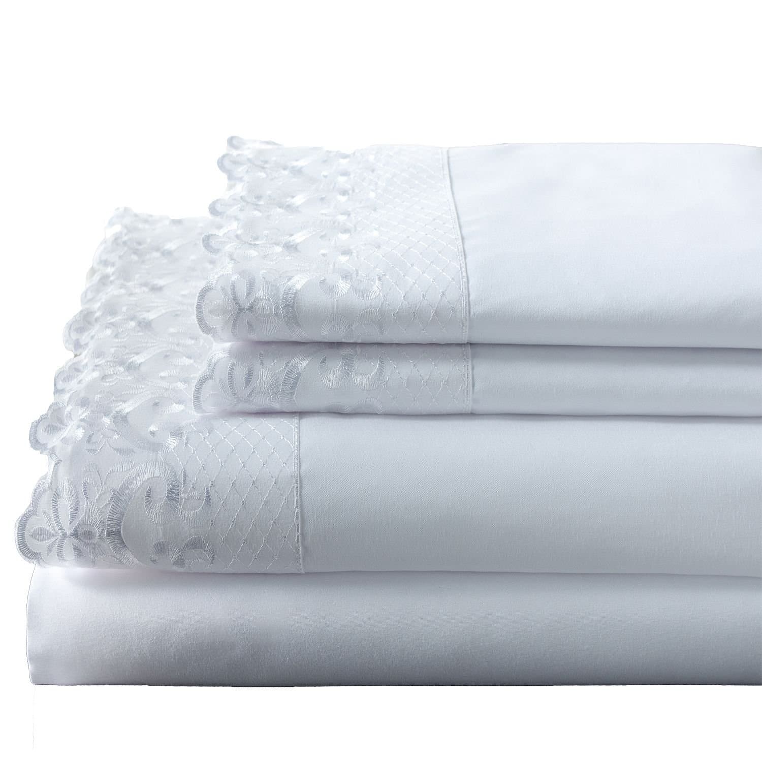 Hotel Lace-Trim Sheet Set (Queen, White)