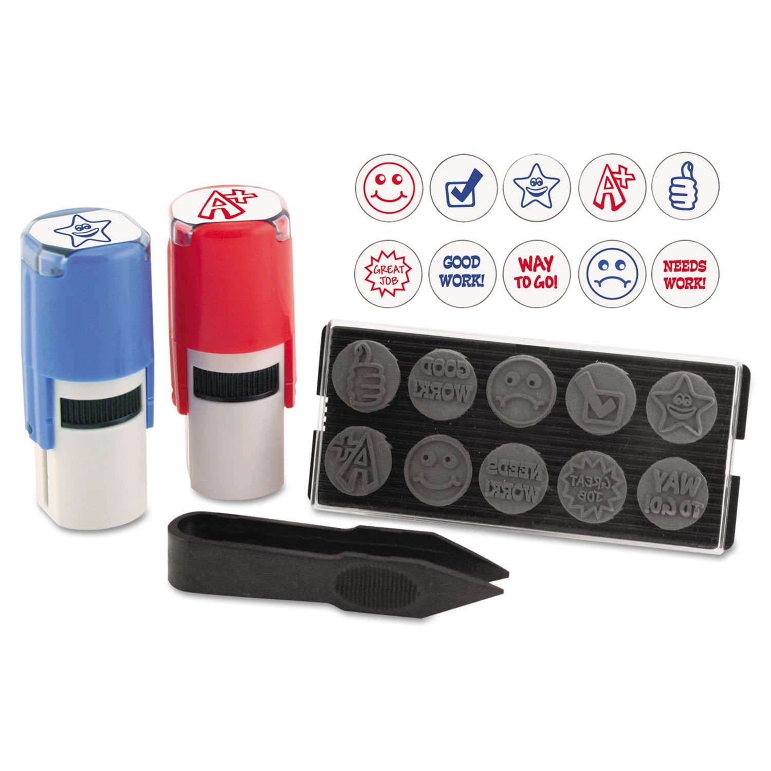 Stamp-Ever 10-In-1 Teachers' Student Work Stamp Kit, 10 Interchangable Self-Inking Stamps, 5/20.3 cm Impression, Blue/Red (4630)