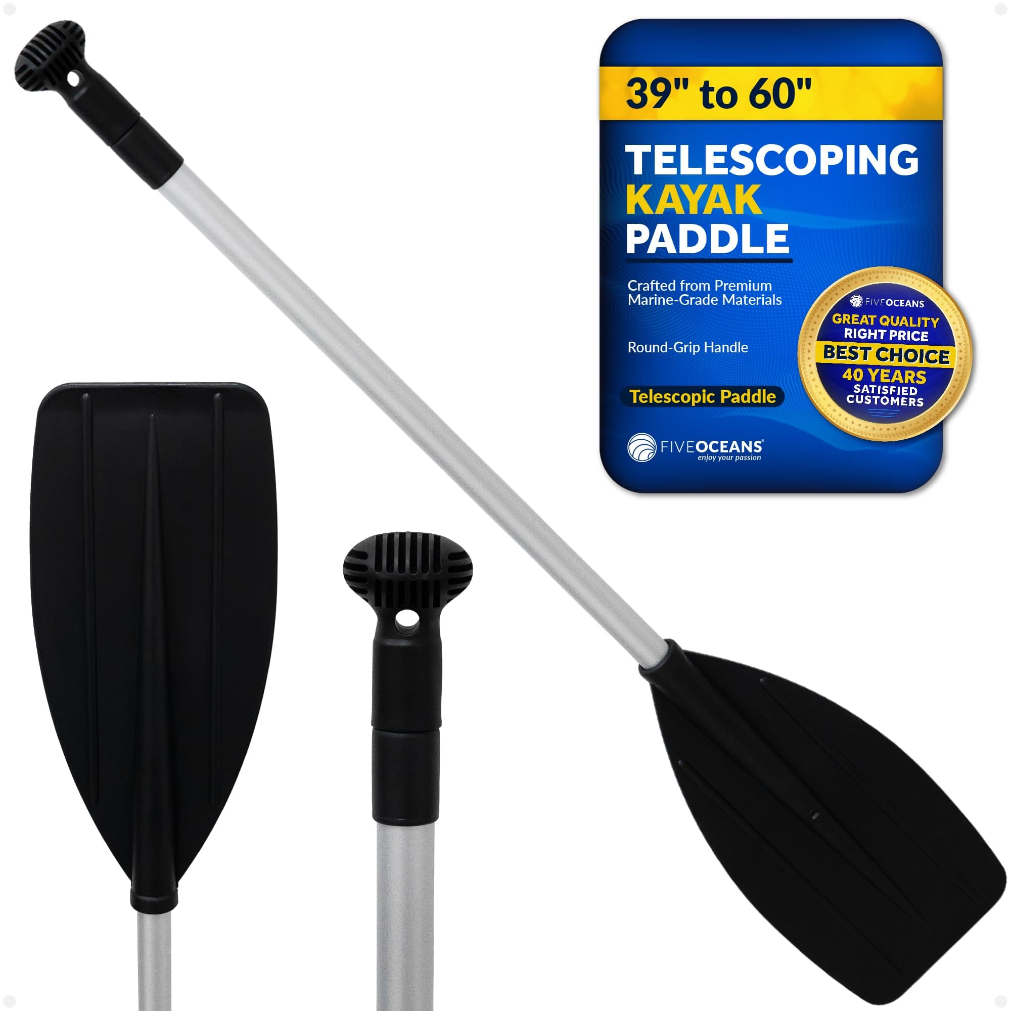 Five Oceans 4-Feet Canoe Paddle - Boat Paddle, T-Handle Oar Paddle for Canoe, Kayak and Small Boats Corrosion-Resistant Floating Boat Paddles Marine-Grade Aluminum Heavy-Duty Shaft