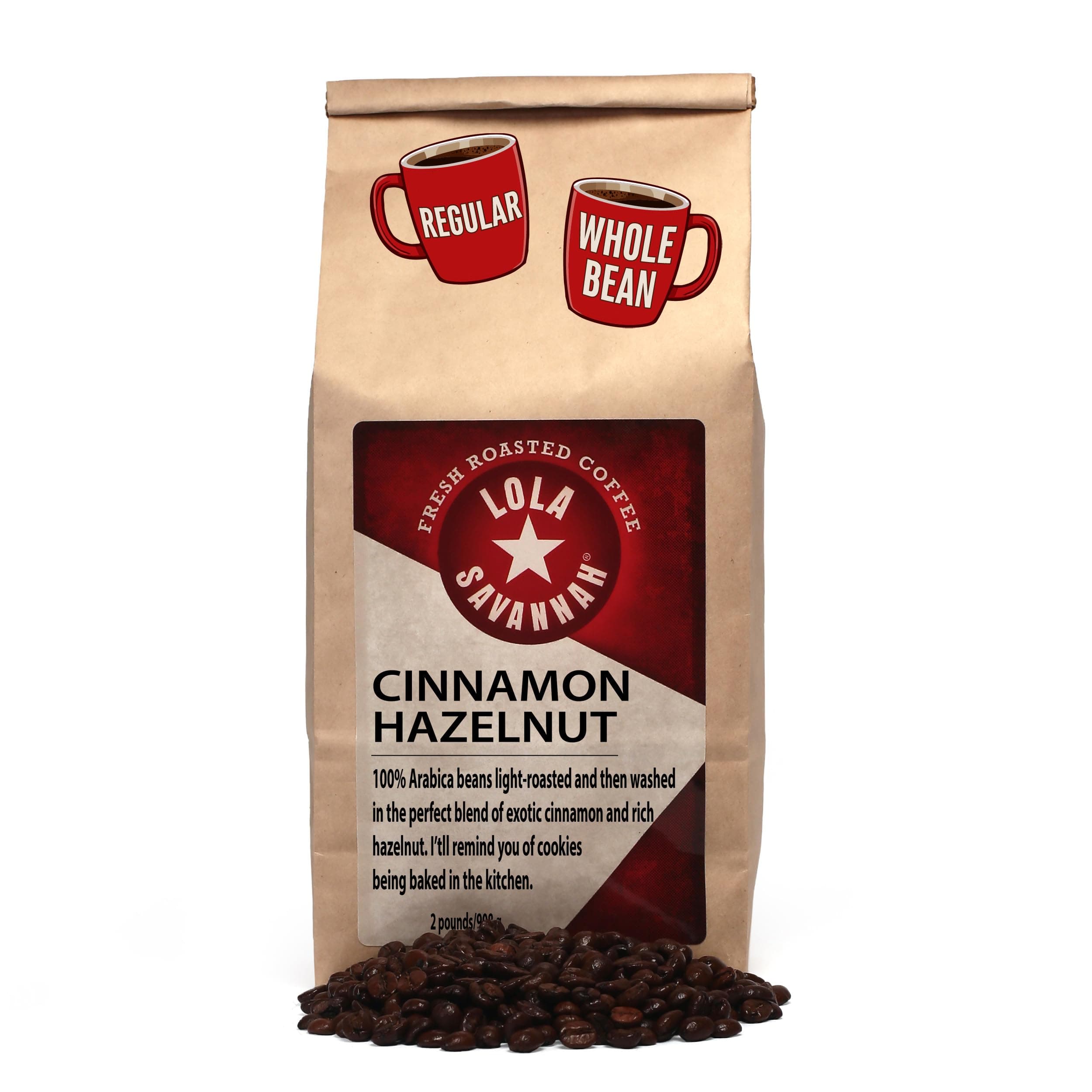 Lola Savannah Cinnamon Hazelnut Whole Bean Caffeinated Coffee, 2lb