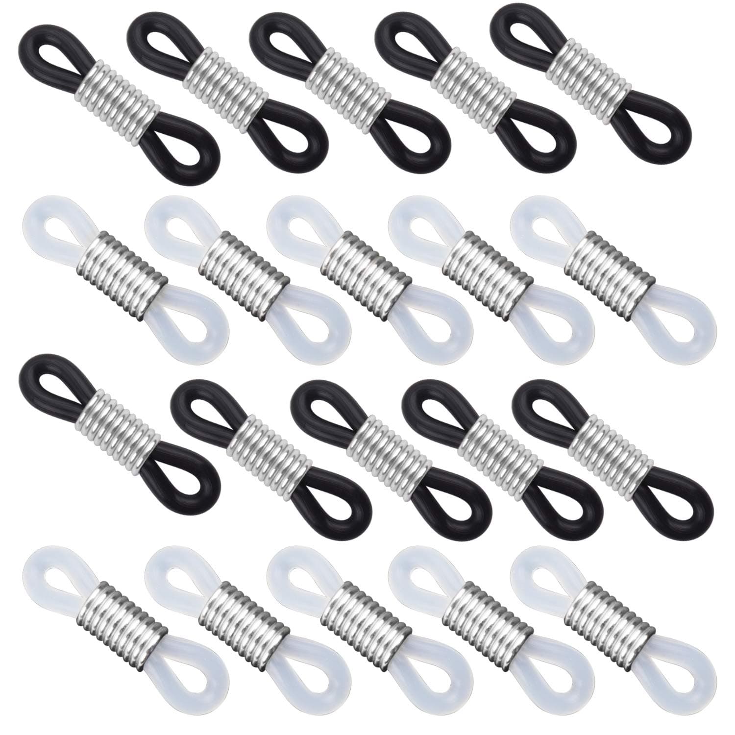 Jdesun 20 Pieces Eyeglass Chain Ends,Silver Adjustable Long Spring Rubber Ends Connectors for Eye Glasses Holder Necklace Chain, Silver, 20MM