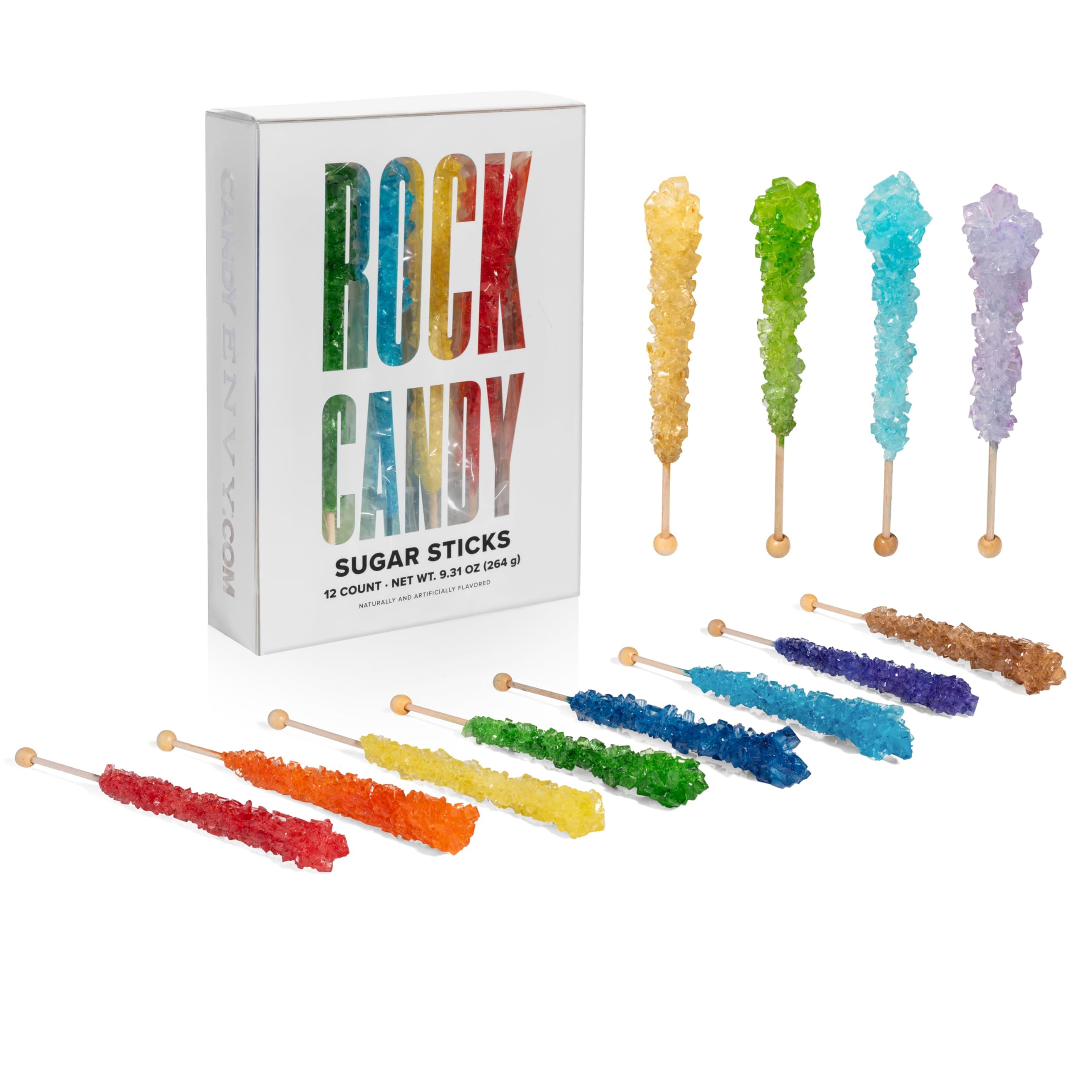 Candy Envy - Assorted Rock Candy Sugar Sticks - 12 Individually Wrapped Treat...