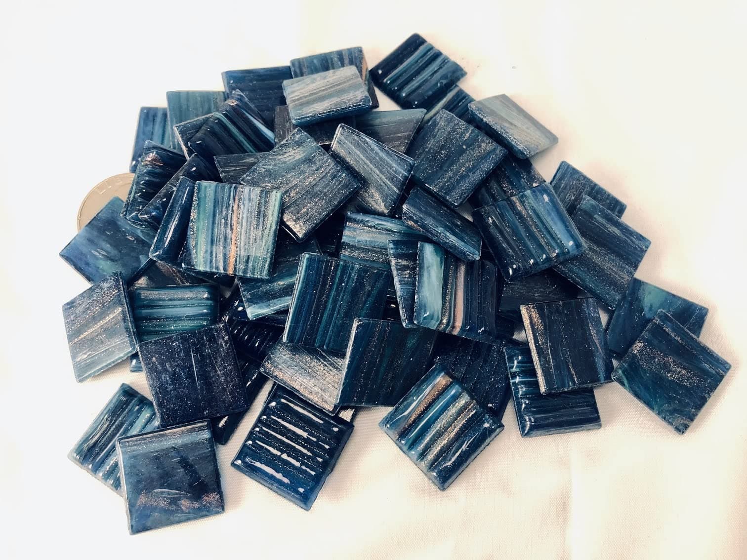 3/4" Glass Tile - P 65 Blue Agate - 1 lb Bag Hakatai Brand Loose Tile