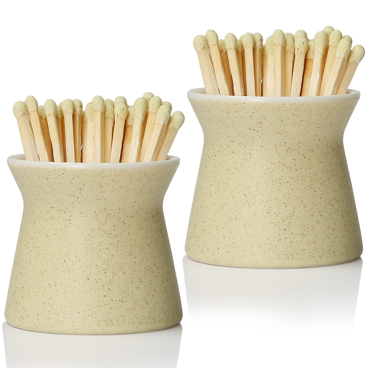 2 Pack Match Holder with 6 Pcs Strikers, Handmade Ceramic Box for All Matches, Cute Home Decor Jar with Striker for Candle, Fireplace, Parlor. Off White - (Sold Without Matches)